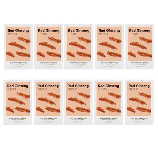 10 x MISSHA Airy Fit Sheet Mask Red Ginseng - Hydrating & Youth‑Boosting Mask from Korea