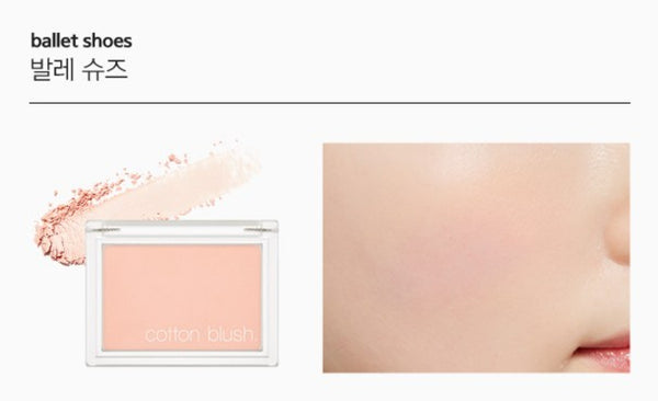 2 x MISSHA Cotton Blush 4g, Ballet Shoes - Warm Pink Blusher, Smooth Natural Cheek Tint from Korea