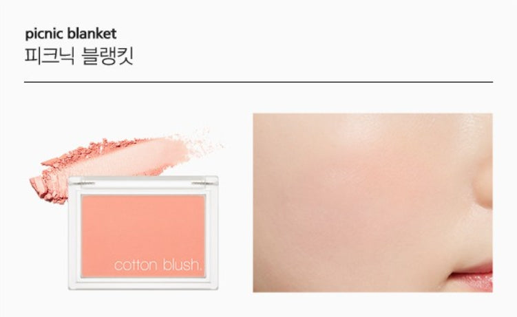2 x MISSHA Cotton Blush 4g, Picnic Blanket - Warm Peach‑Coral Blusher, K‑Beauty Powder from Korea