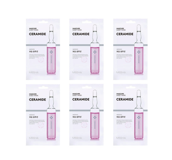 6 x MISSHA Mascure Sheet Mask (Ceramide) - Hydrating Barrier Care for Sensitive Skin from Korea