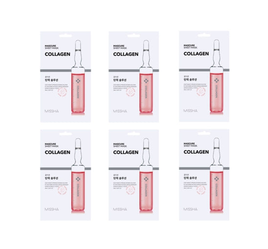 6 x MISSHA Mascure Sheet Mask (Collagen) - Moisture & Elasticity Care from Korea