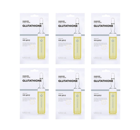 6 x MISSHA Mascure Sheet Mask (Glutathione) - Brightening & Calming K‑Beauty Mask from Korea