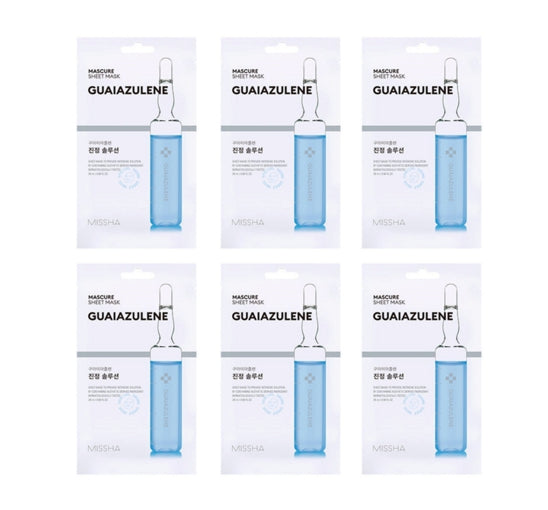 6 x MISSHA Mascure Sheet Mask (Guaiazulene) - Sensitive Skin Soothing from Korea