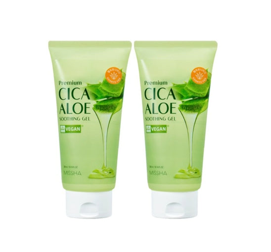 2 x MISSHA Premium Cica Aloe Soothing Gel 300ml - Calming & Hydrating K‑Beauty Gel from Korea