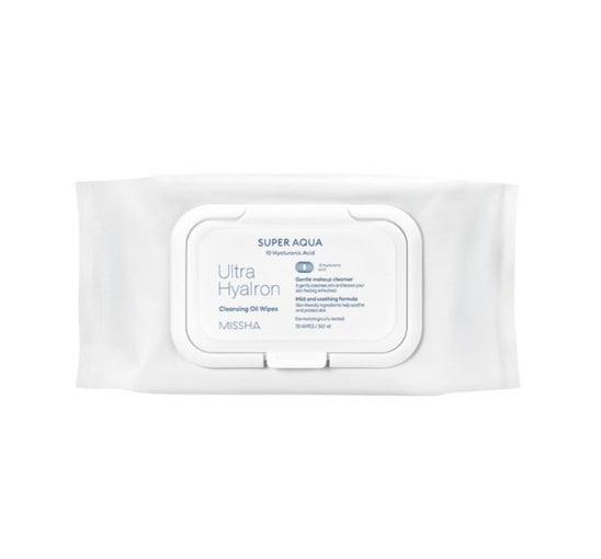 2 x MISSHA Super Aqua Ultra Hyalron Cleansing Oil Wipes, 70 Sheets - Hydrating Makeup Remover from Korea