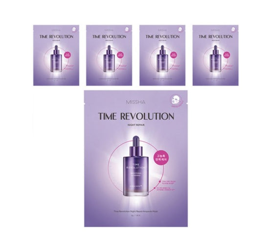 5 x MISSHA Time Revolution Night Repair Ampoule Mask - Hydrating Anti‑Aging Sheet Mask from Korea