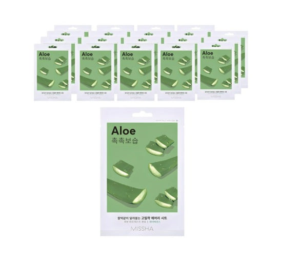 20 x MISSHA Airy Fit Sheet Mask Aloe - Hydrating & Soothing K‑Beauty Mask from Korea