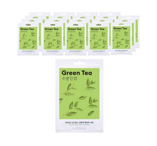 20 x MISSHA Airy Fit Sheet Mask Green Tea - Soothing & Hydrating K‑Beauty Mask from Korea