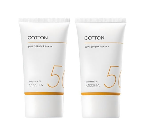 2 x MISSHA All Around Safe Block Cotton Sun Cream 50ml SPF50+ PA++++, Mineral Sunscreen from Korea