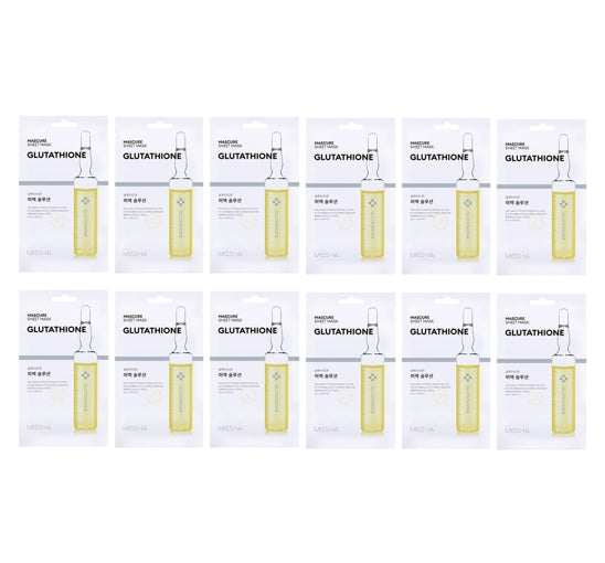 12 x MISSHA Mascure Sheet Mask (Glutathione) - Brightening & Calming K‑Beauty Mask from Korea