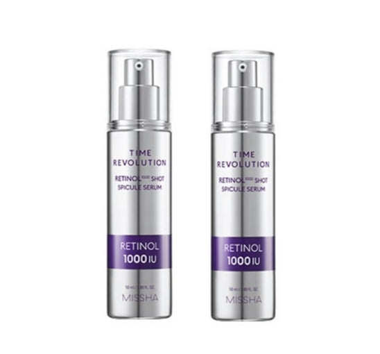 2 x MISSHA Time Revolution Retinol 1000 Shot Spicule Serum 50ml - Anti‑Aging Booster from Korea