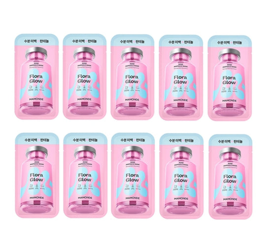 10 x Mamonde Flora Glow Rose Ampoule Mask Sheet 23ml from Korea by Mamonde