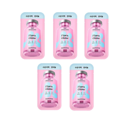 5 x Mamonde Flora Glow Rose Ampoule Mask Sheet 23ml from Korea by Mamonde