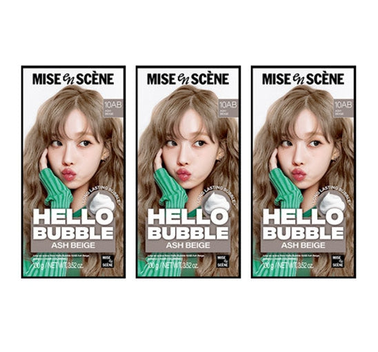 3 x Mise-en-scene New Hello Bubble Foam Hair Color (10AB Ash Beige) 100g from Korea