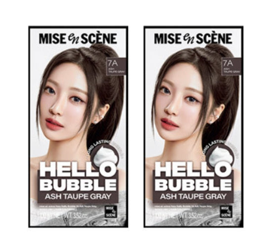 2 x Mise-en-scene New Hello Bubble Foam Hair Color (7A Ash Taupe Grey) 100g from Korea
