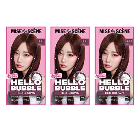 3 x Mise-en-scene New Hello Bubble  Foam Hair Color (3RB Red Brown) 100g from Korea