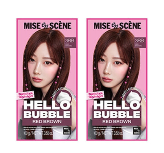 2 x Mise-en-scene New Hello Bubble  Foam Hair Color (3RB Red Brown) 100g from Korea
