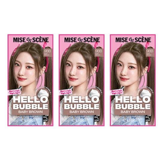 3 x Mise-en-scene New Hello Bubble Foam Hair Color (9BB Baby Brown) 100g from Korea
