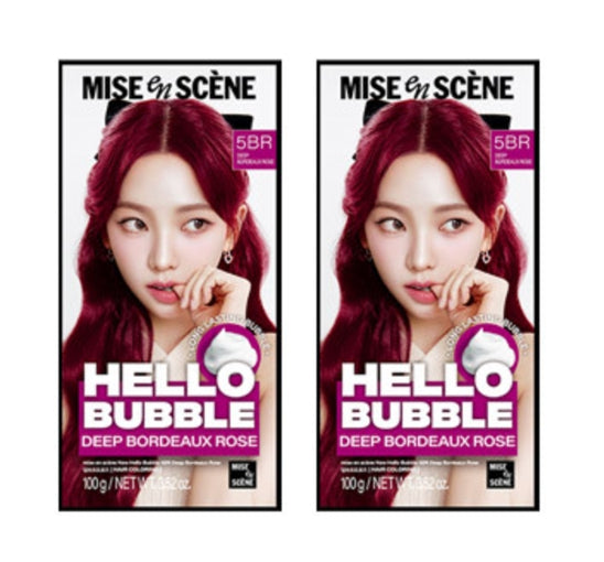 2 x Mise-en-scene New Hello Bubble Foam Hair Color (5BR Deep Bordeaux Rose) 100g from Korea