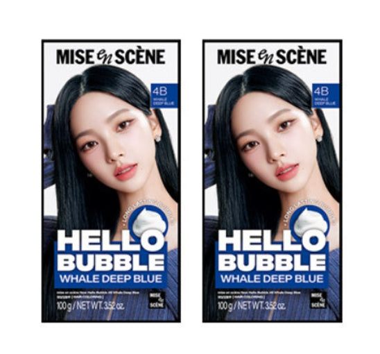 2 x Mise-en-scene New Hello Bubble Foam Hair Color (4B Whale Deep Blue) 100g from Korea