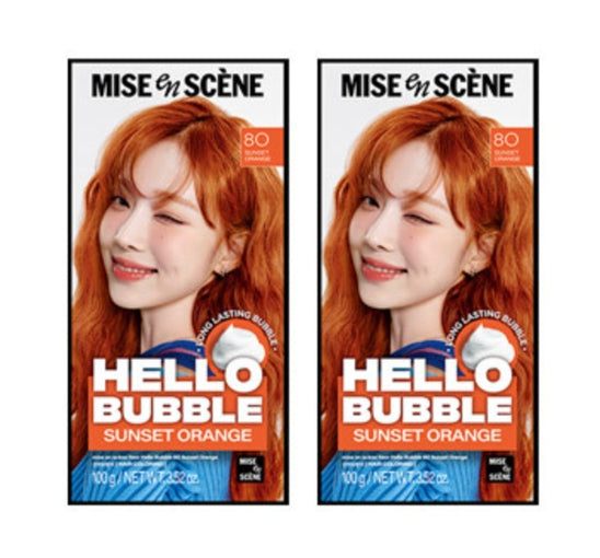 2 x Mise-en-scene New Hello Bubble Foam Hair Color (8O Sunset Orange) 100g from Korea