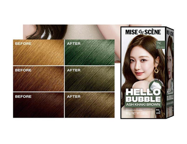 2 x Mise-en-scene New Hello Bubble Foam Hair Color (7K Ash Khaki Brown) 100g from Korea