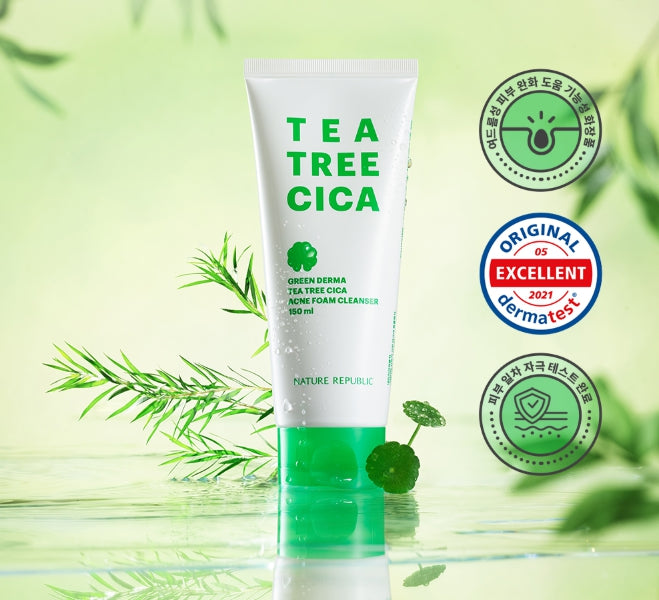 NATURE REPUBLIC Green Derma Tea Tree Cica Acne Foam Cleanser (for acne-prone skin) 150ml from Korea by NATURE REPUBLIC