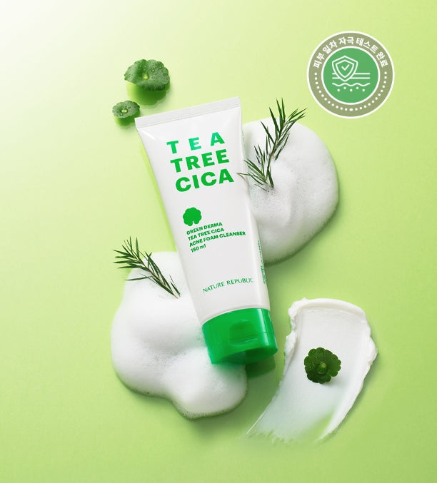 NATURE REPUBLIC Green Derma Tea Tree Cica Acne Foam Cleanser (for acne-prone skin) 150ml from Korea by NATURE REPUBLIC