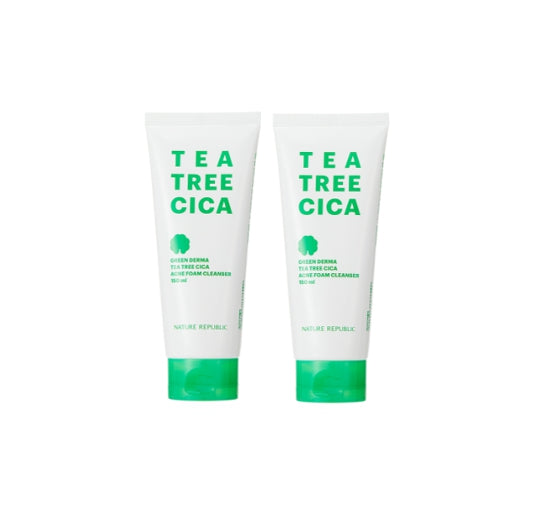2 X NATURE REPUBLIC Green Derma Tea Tree Cica Acne Foam Cleanser (for acne-prone skin) 150ml from Korea by NATURE REPUBLIC