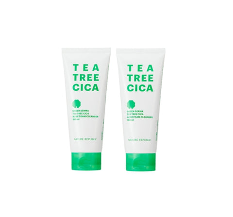 2 X NATURE REPUBLIC Green Derma Tea Tree Cica Acne Foam Cleanser (for acne-prone skin) 150ml from Korea by NATURE REPUBLIC