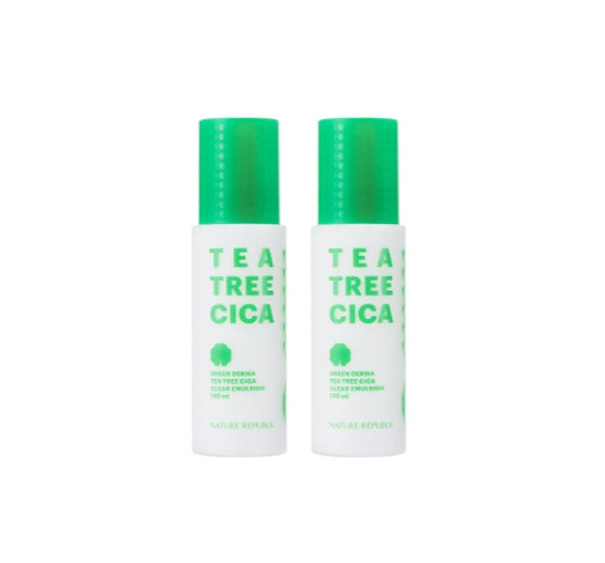 2 X NATURE REPUBLIC Green Derma Tea Tree Cica Clear Emulsion (for acne-prone skin) 130ml from Korea by NATURE REPUBLIC