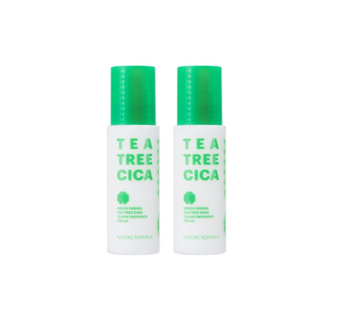 2 X NATURE REPUBLIC Green Derma Tea Tree Cica Clear Emulsion (for acne-prone skin) 130ml from Korea by NATURE REPUBLIC