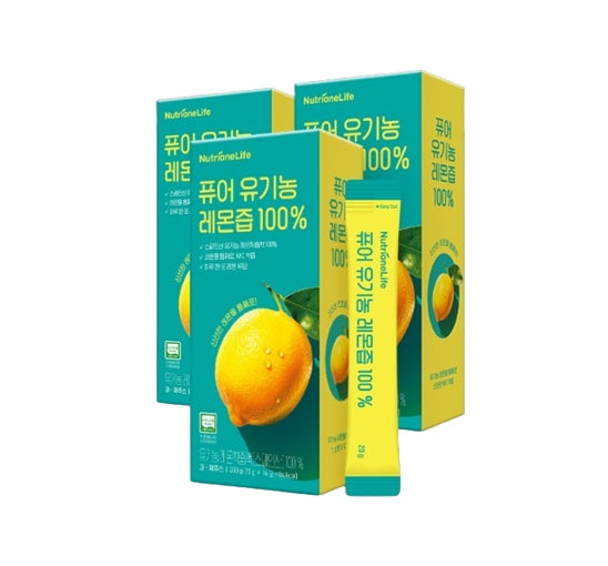 3 x NutrioneLife Pure Organic Lemon Juice 100% NFC Cold-Pressed Lemon Juice (20g x 14 Sticks) from Korea