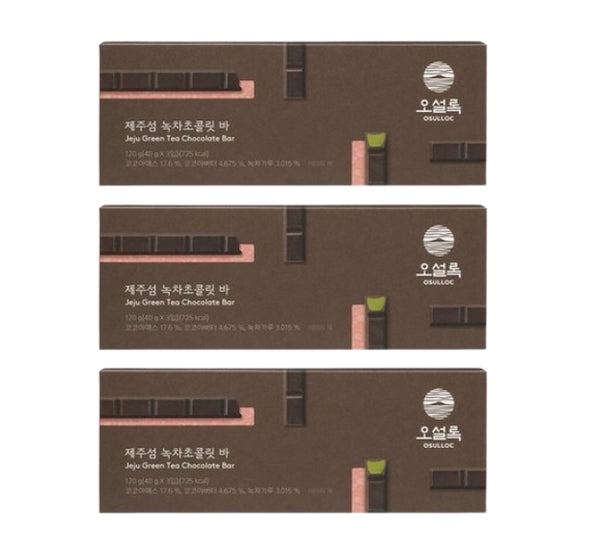 3 x OSULLOC Green Tea Chocolate Bar, 1 Pack(3ea x 40g = 120g) from Korea by OSULLOC