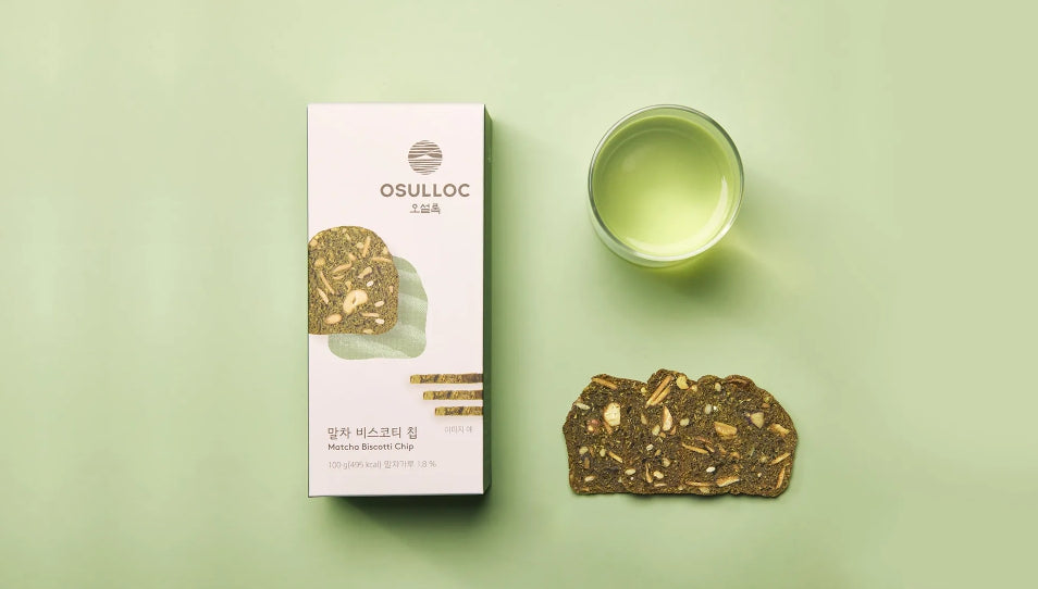 2 x OSULLOC Matcha Biscotti Chip 100g - Premium Green Tea Biscotti Snack from Korea