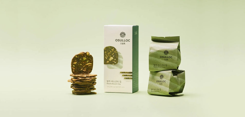 2 x OSULLOC Matcha Biscotti Chip 100g - Premium Green Tea Biscotti Snack from Korea