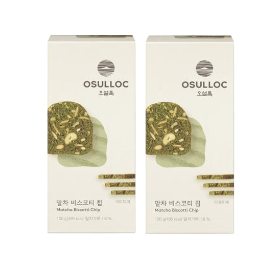 2 x OSULLOC Matcha Biscotti Chip 100g - Premium Green Tea Biscotti Snack from Korea