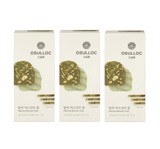 3 x OSULLOC Matcha Biscotti Chip 100g - Premium Green Tea Biscotti Snack from Korea