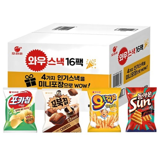 Orion Wow Korean Snack Box Gift Set (16 Packs) PocaChip, Turtle Chips & More from Korea