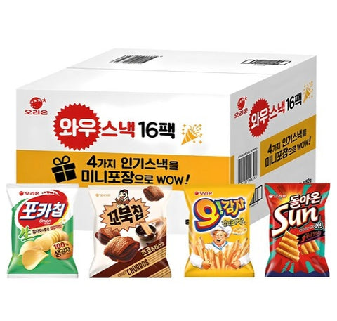 Orion Wow Korean Snack Box Gift Set (16 Packs) PocaChip, Turtle Chips & More from Korea