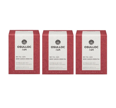 3 x Osulloc Berry Garden Green Tea, 10 Pyramid Tea Bags (Raspberry & Vanilla Infusion) from Korea