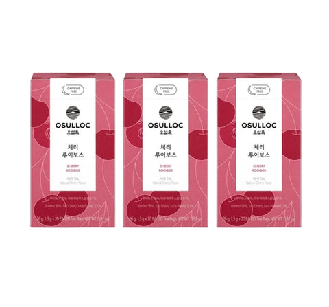 3 x [CAFFEINE FREE] Osulloc Cherry Rooibos Tea (20 Tea Bags), Caffeine‑Free, Herb Tea, Natural Cherry Flavor from Korea