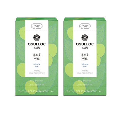 2 x [CAFFEINE FREE] Osulloc Mellow Mint Tea (20 Tea Bags), Caffeine‑Free, Herb Tea, Natural Peppermint Flavor from Korea