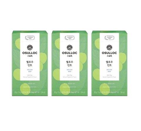 3 x [CAFFEINE FREE] Osulloc Mellow Mint Tea (20 Tea Bags), Caffeine‑Free, Herb Tea, Natural Peppermint Flavor from Korea
