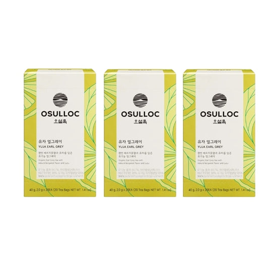 3 x Osulloc Yuja Earl Grey Tea, 20 Tea Bags, Citrus Bergamot Blend from Korea