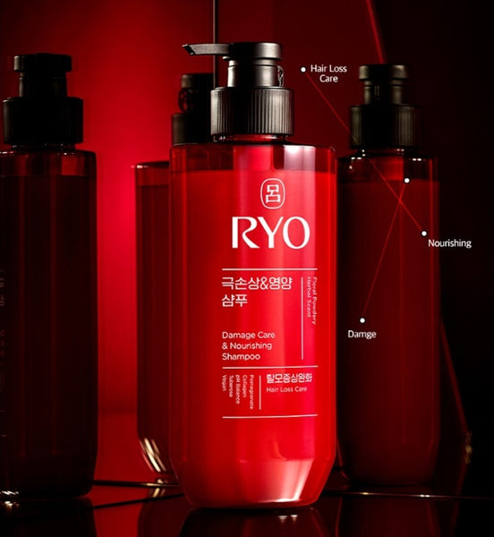 Red RYO shampoo bottle with text on a dark background
