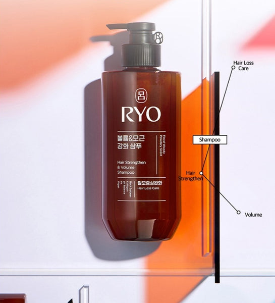 Brown shampoo bottle with RYO branding on a colorful background