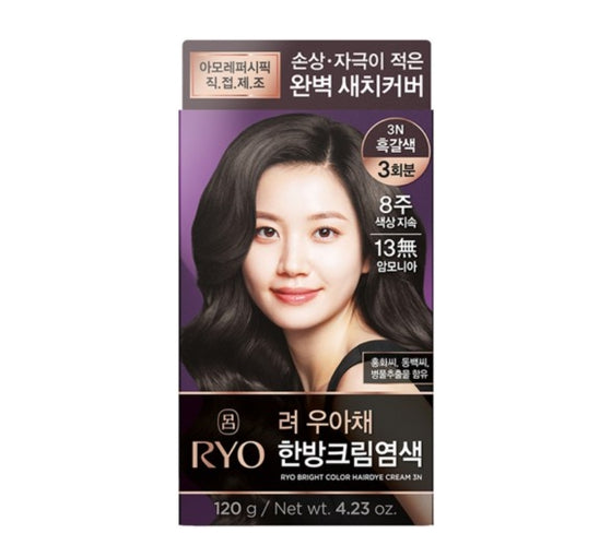 3 x Ryo Uahche קרם צבע בהיר לשיער 120 גרם, 6 צבעים מקוריאה