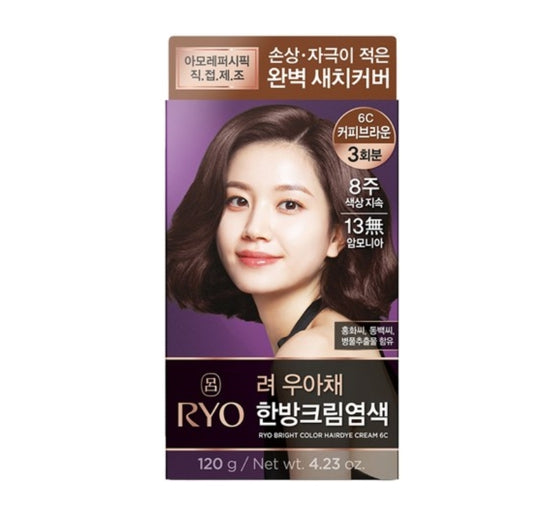 3 x Ryo Uahche קרם צבע בהיר לשיער 120 גרם, 6 צבעים מקוריאה