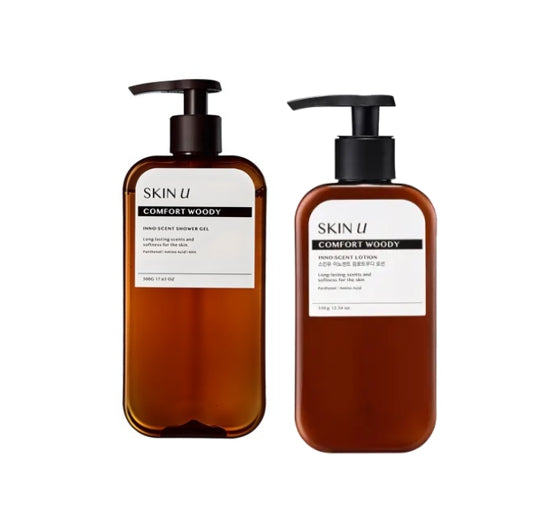 HAPPY BATH Skin U Innoscent Comfort Woody Shower Gel 500g + Lotion 350g from Korea by HAPPY BATH